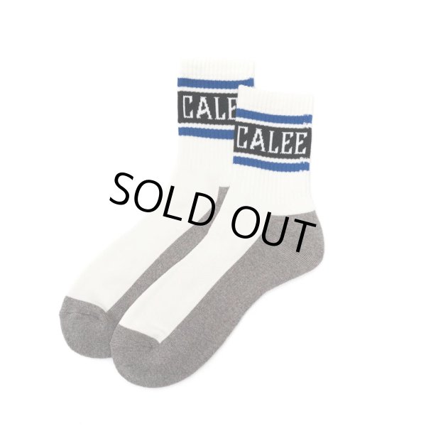 画像1: CALEE/JACQUARD PILE LINE SOCKS（WHITE/BLUE）［ラインソックス-24春夏］ (1)