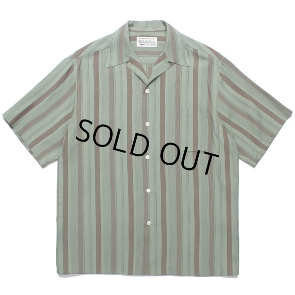 画像1: WACKO MARIA/STRIPED OPEN COLLAR SHIRT（GREEN）［ストライプオープンカラーシャツ-24春夏］ (1)