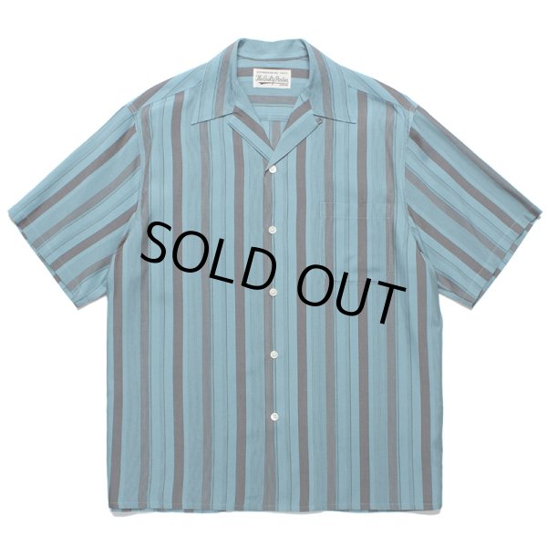 画像1: WACKO MARIA/STRIPED OPEN COLLAR SHIRT（BLUE）［ストライプオープンカラーシャツ-24春夏］ (1)
