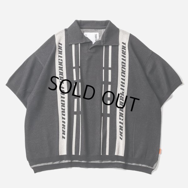 画像1: TIGHTBOOTH/STRIPE KNIT OPEN POLO（Black）［ニットオープンポロ-24夏］ (1)
