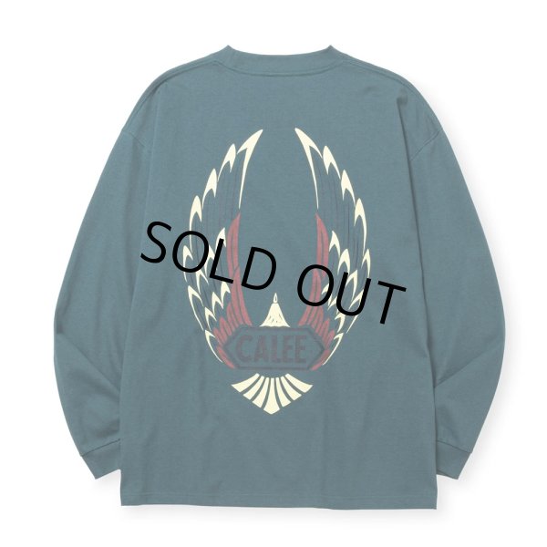 画像1: CALEE/VINTAGE TYPE WING LOGO L/S TEE ＜NATURALLY PAINT DESIGN＞（CHARCOAL GREEN）［プリント長袖T-24秋冬］ (1)