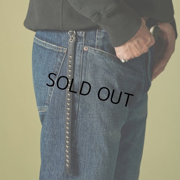 CALEE/STUDS LEATHER LONG KEY RING（BLACK）［スタッズレザー