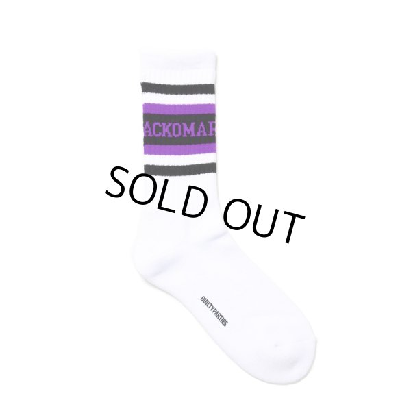 画像1: WACKO MARIA/LOGO JACQUARD SOCKS（WHITE/PURPLE）［ロゴジャガードソックス-24秋冬］ (1)