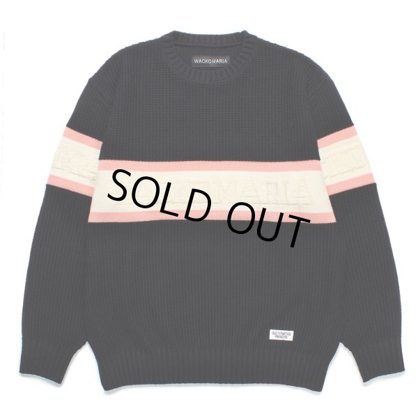 画像1: WACKO MARIA/LOGO JACQUARD KNIT SWEATER（BLACK）［ロゴジャガードセーター-24秋冬］ (1)
