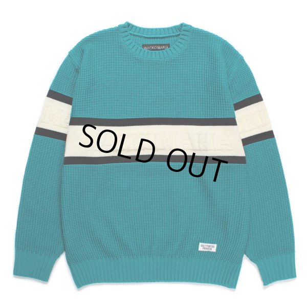 画像1: WACKO MARIA/LOGO JACQUARD KNIT SWEATER（GREEN）［ロゴジャガードセーター-24秋冬］ (1)