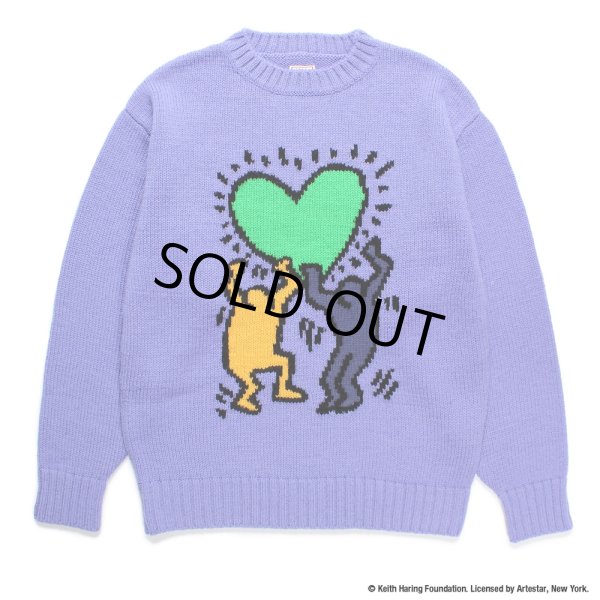 画像1: WACKO MARIA/KEITH HARING / JACQUARD KNIT SWEATER（PURPLE）［ジャガードセーター-24秋冬］ (1)