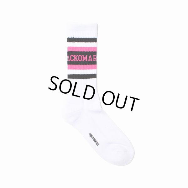 WACKO MARIA/LOGO JACQUARD SOCKS（WHITE/PINK）［ロゴ