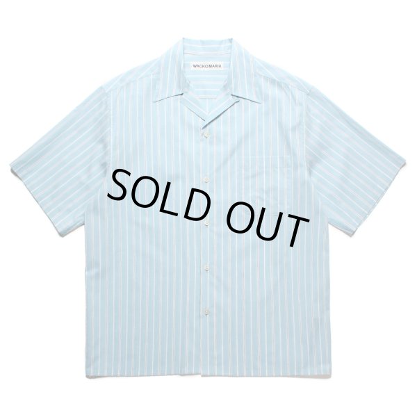 【★大感謝セール】 WACKO MARIA/STRIPED OPEN COLLAR SHIRT（BLUE）［ストライプ トップス