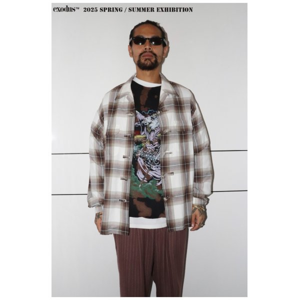 画像2: exodus/OMBRE CHECK ORIENTAL SHIRT（BROWN）［オンブレチェックオリエンタルシャツ-25春夏］ (2)