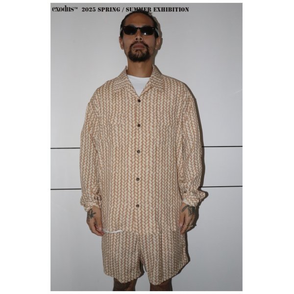 画像2: exodus/AJIRO BAMBOO L/S  HAWAIIAN SHIRT（BEIGE）［アジロバンブーハワイアンシャツ-25春夏］ (2)