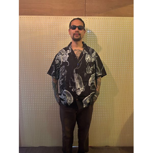 画像2: exodus/SPACE HAWAIIAN SHIRT（BLACK）［スペースハワイアンシャツ-25春夏］ (2)