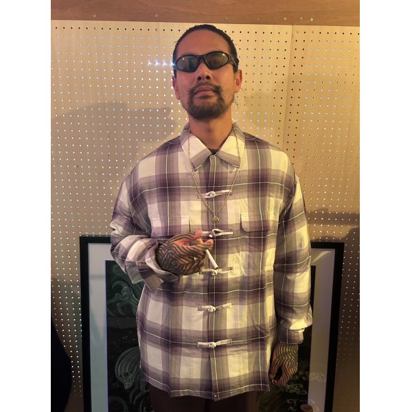 画像2: exodus/OMBRE CHECK ORIENTAL SHIRT（PURPLE）［オンブレチェックオリエンタルシャツ-25春夏］ (2)