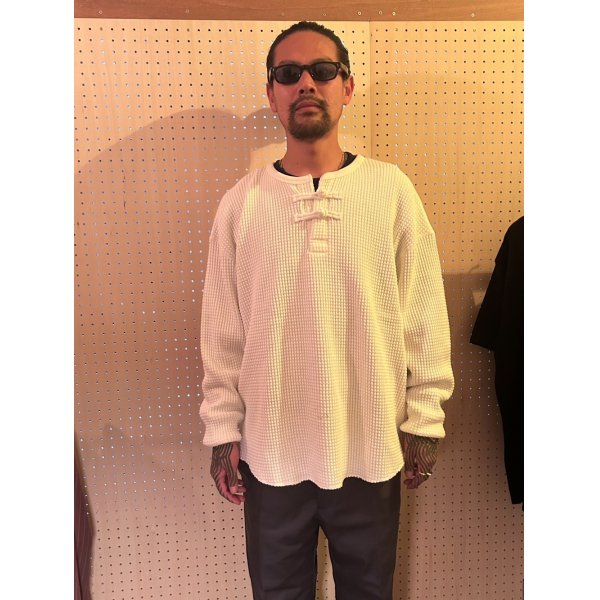 画像2: exodus/ORIENTAL HENRY NECK SHIRT（WHITE）［オリエンタルヘンリーネックサーマル-25春夏］ (2)