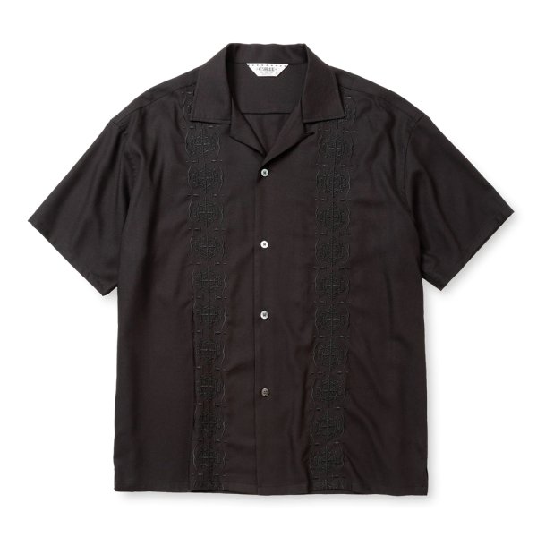 画像1: CALEE/VINTAGE TYPE GUAYABERA SH（BLACK）［キューバシャツ-25春夏］ (1)