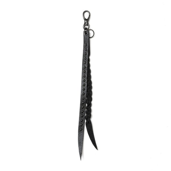 画像1: CALEE/STUDS & KNITTING LEATHER LONG KEY RING ＜TYPE B＞（BLACK/BLACK）［レザーロングキーリング-25春夏］ (1)