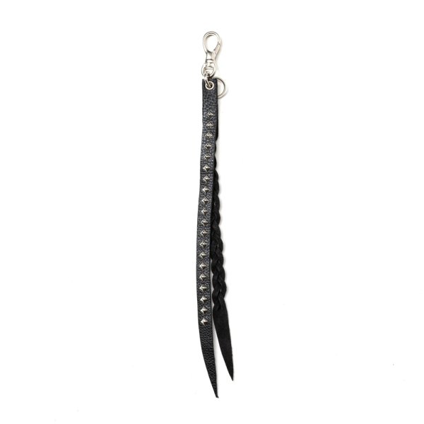 画像1: CALEE/STUDS & KNITTING LEATHER LONG KEY RING ＜TYPE B＞（BLACK/SILVER）［レザーロングキーリング-25春夏］ (1)