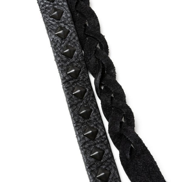 画像3: CALEE/STUDS & KNITTING LEATHER LONG KEY RING ＜TYPE B＞（BLACK/BLACK）［レザーロングキーリング-25春夏］ (3)