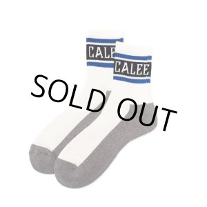 画像: CALEE/JACQUARD PILE LINE SOCKS（WHITE/BLUE）［ラインソックス-25春夏］