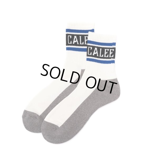 画像1: CALEE/JACQUARD PILE LINE SOCKS（WHITE/BLUE）［ラインソックス-25春夏］ (1)