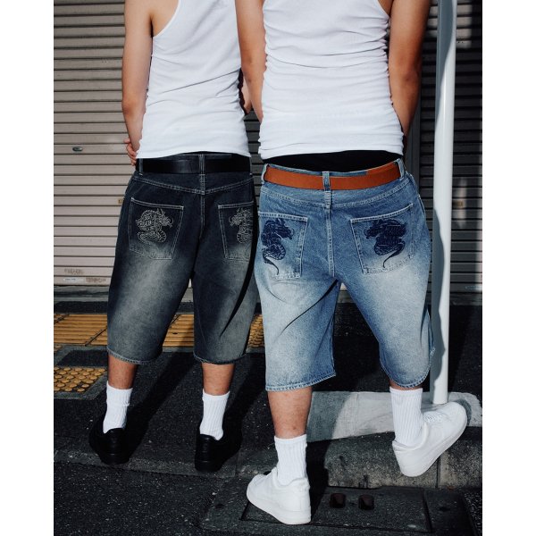 画像3: BlackEyePatch/OG DRAGON BAGGY DENIM SHORTS（BLACK） (3)