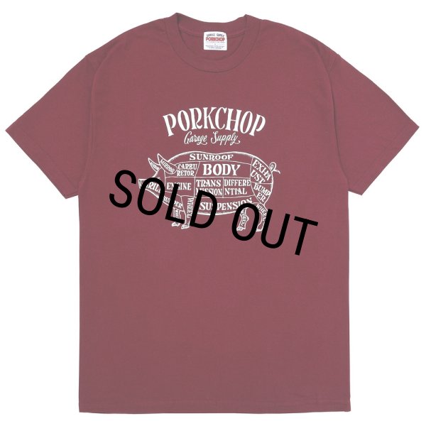 画像1: PORKCHOP/PORK FRONT TEE 25（BURGUNDY）［ポークフロントT-25春夏］ (1)