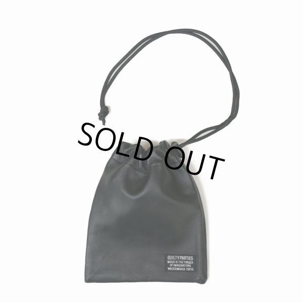 画像1: WACKO MARIA/LEATHER DRAWSTRING BAG（BLACK）［レザードローストリングバッグ-25秋冬］ (1)