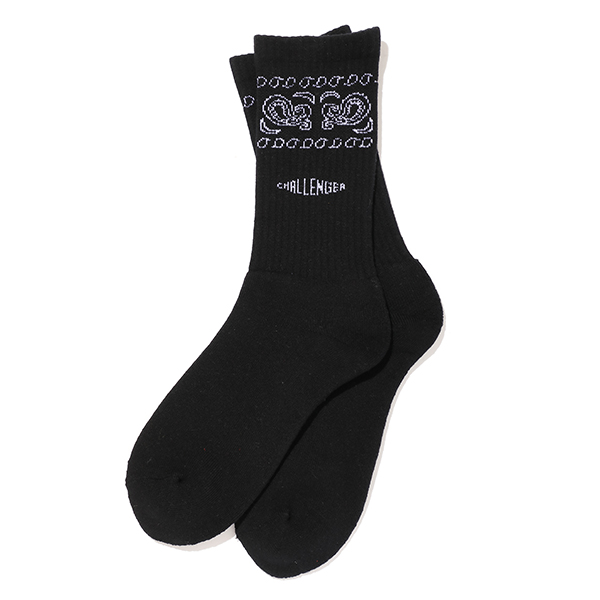 CHALLENGER/BANDANA SOCKS（ブラック）［バンダナソックス-21秋冬