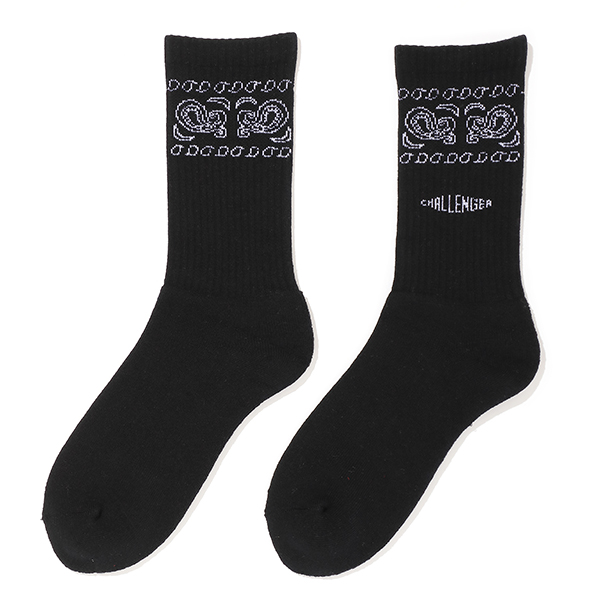 CHALLENGER/BANDANA SOCKS（ブラック）［バンダナソックス-21秋冬