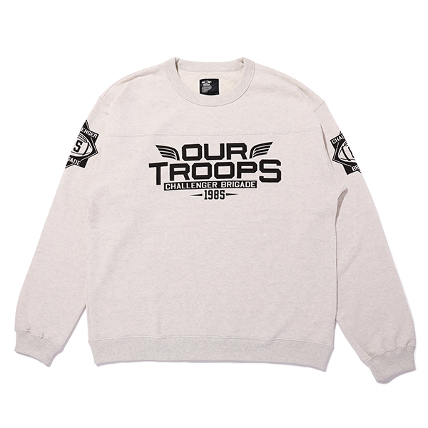 CHALLENGER/TROOPS SWEAT（グレー）［クルーネックスウェット-21秋冬