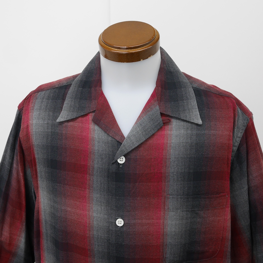 WACKO MARIA/60'S OMBRE CHECK OPEN COLLAR SHIRT(TYPE-1)(レッド
