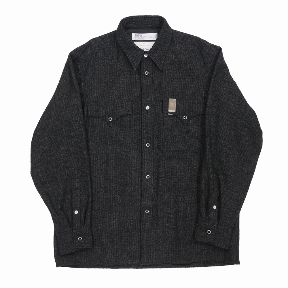 DAIRIKU/Check Tweed Shirt with Money Clip（ブラック）［チェック 