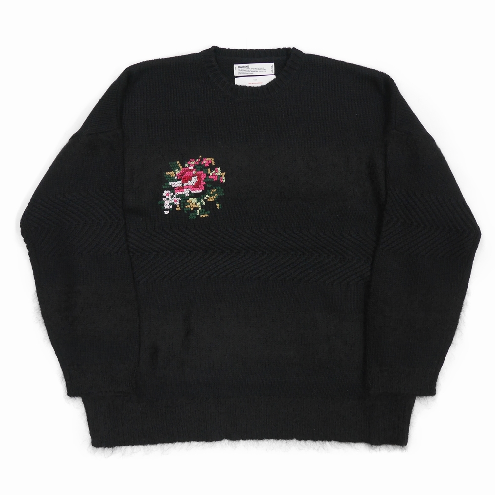 21aw Flower Cross Embroidery Border Knit