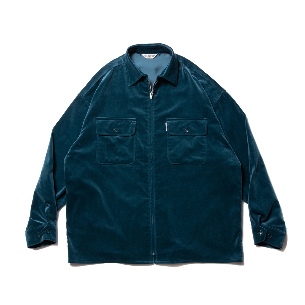 COOTIE PRODUCTIONS/Velour Zip Up Work Shirt（ターコイズ）［ベロア 