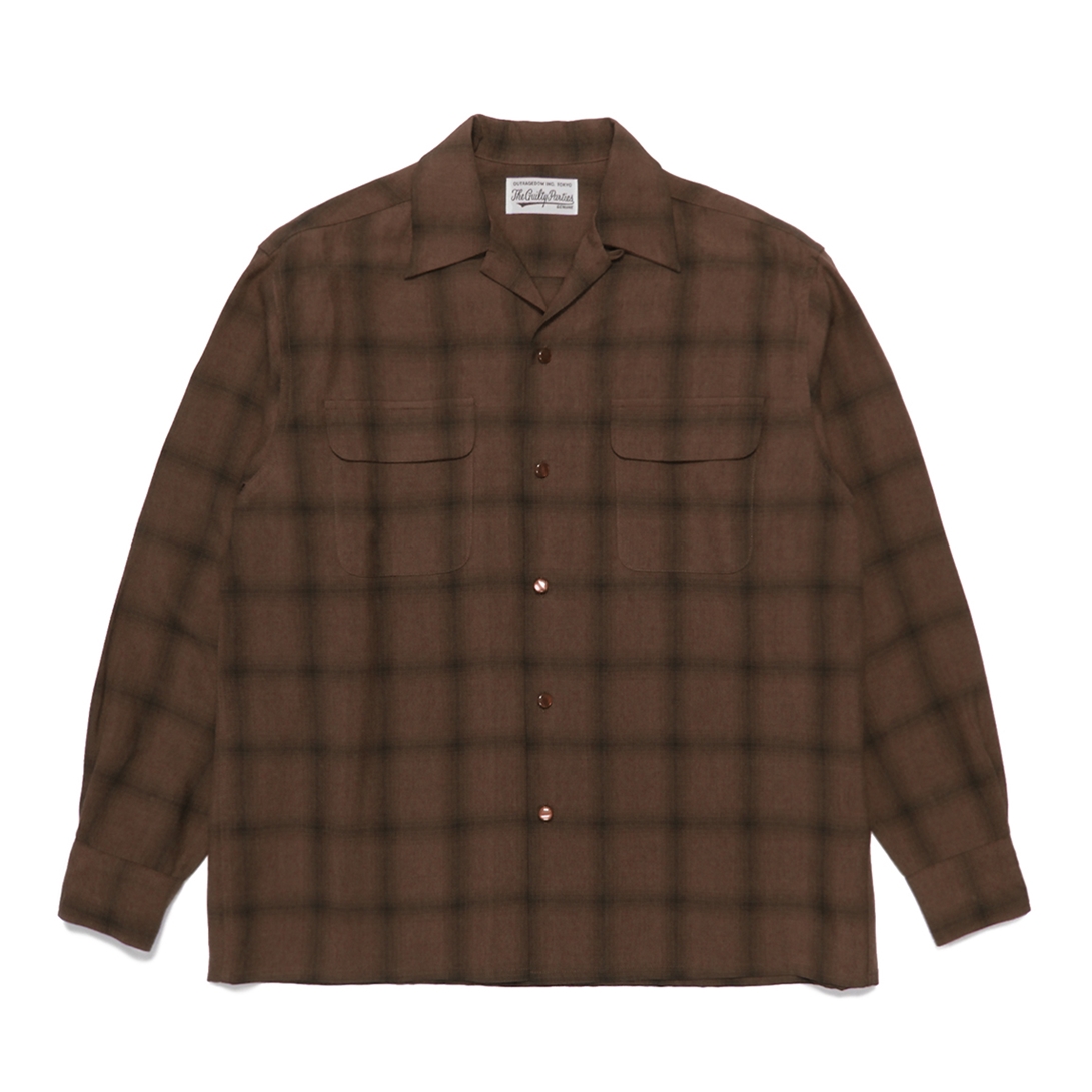 WACKO MARIA/OMBRAY CHECK OPEN COLLAR SHIRT（TYPE-1）（ブラウン ...