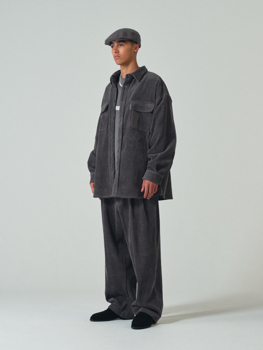 COOTIE PRODUCTIONS/Wide Corduroy 2 Tuck Trousers(グレー)[ワイド