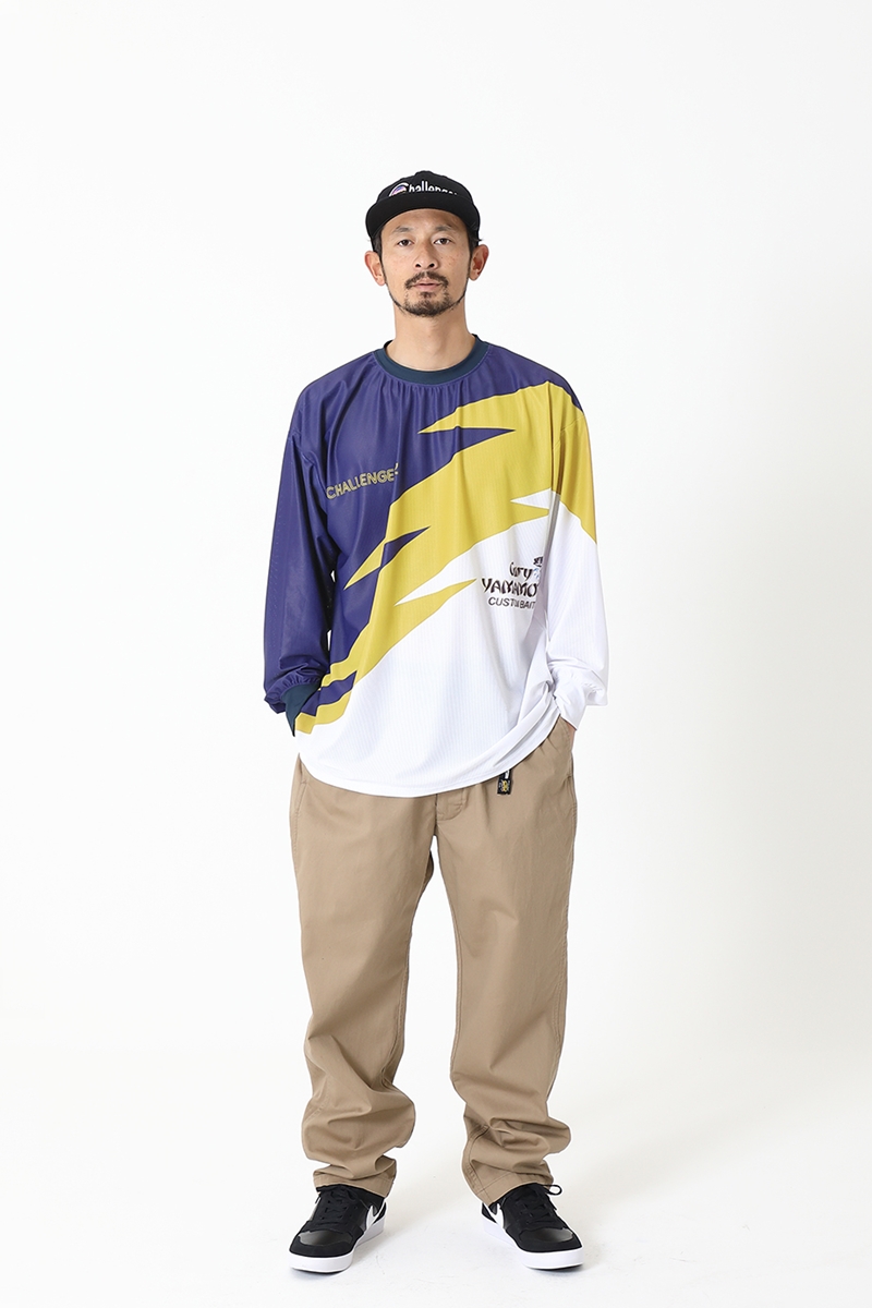 画像: CHALLENGER/xGary YAMAMOTO L/S WARM UP TEE（ネイビー/イエロー）［ウォームアップ長袖メッシュT-22春夏］