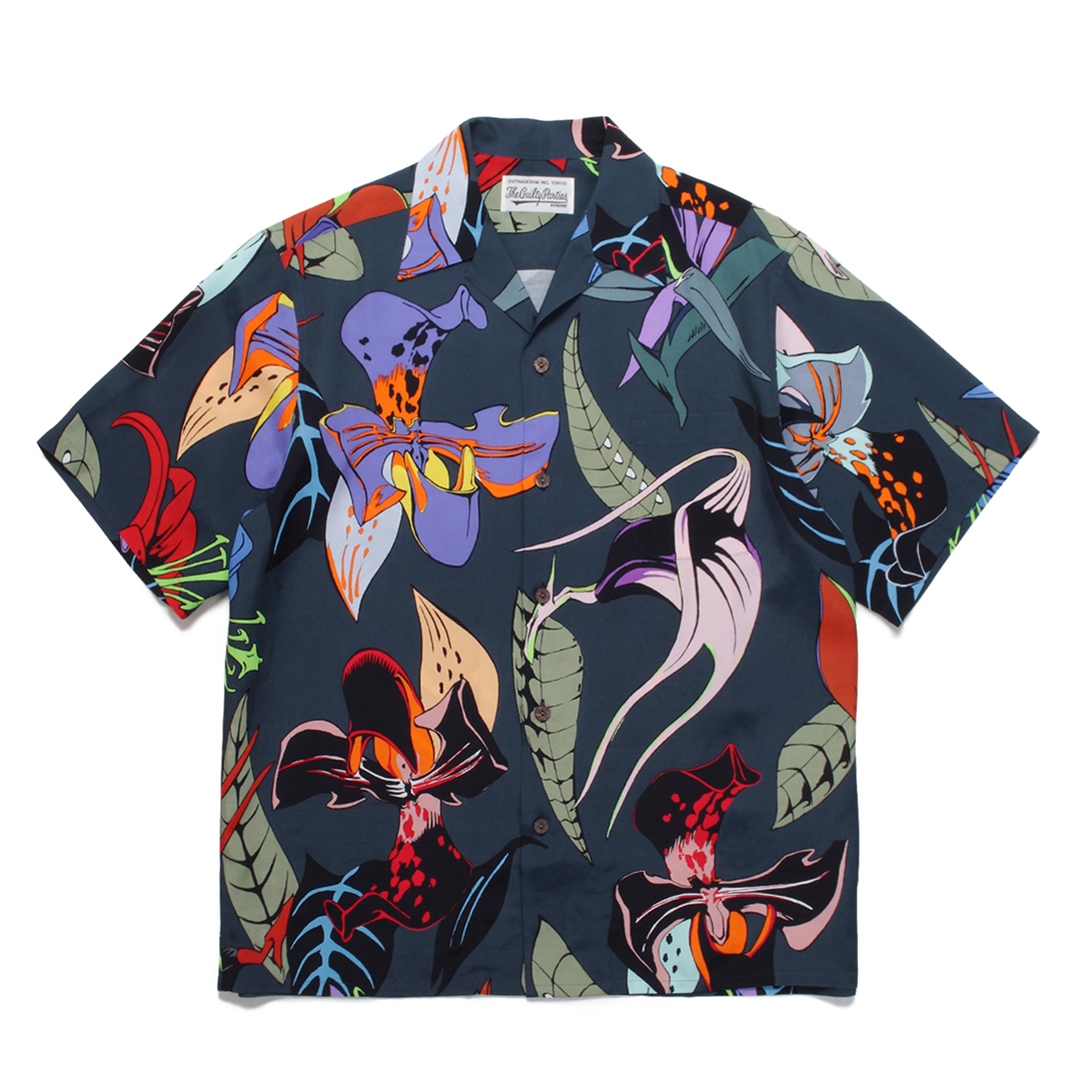 WACKO MARIA/百花図 HAWAIIAN SHIRT S/S（ネイビー）［ハワイアン