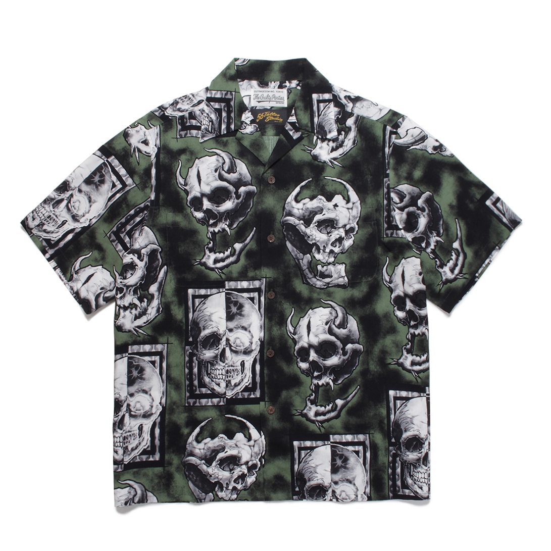 画像: WACKO MARIA/56 TATTOO STUDIO / HAWAIIAN SHIRT S/S（オリーブ）［ハワイアンシャツ-22春夏］