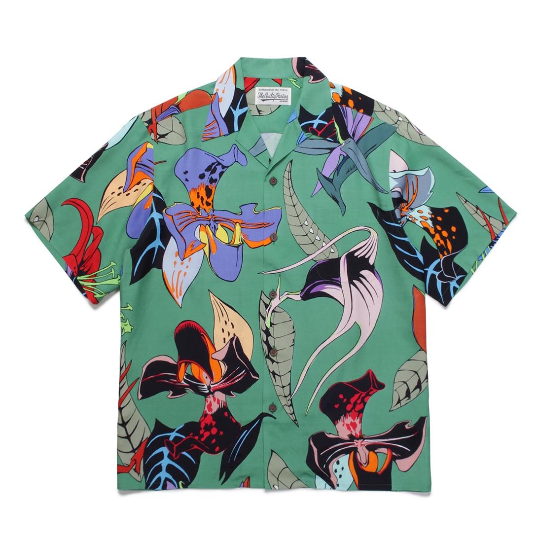 WACKO MARIA/百花図 HAWAIIAN SHIRT S/S（グリーン）［ハワイアン 