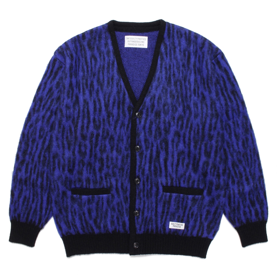 WACKO MARIA/LEOPARD MOHAIR KNIT CARDIGAN（ブルー）［レオパード