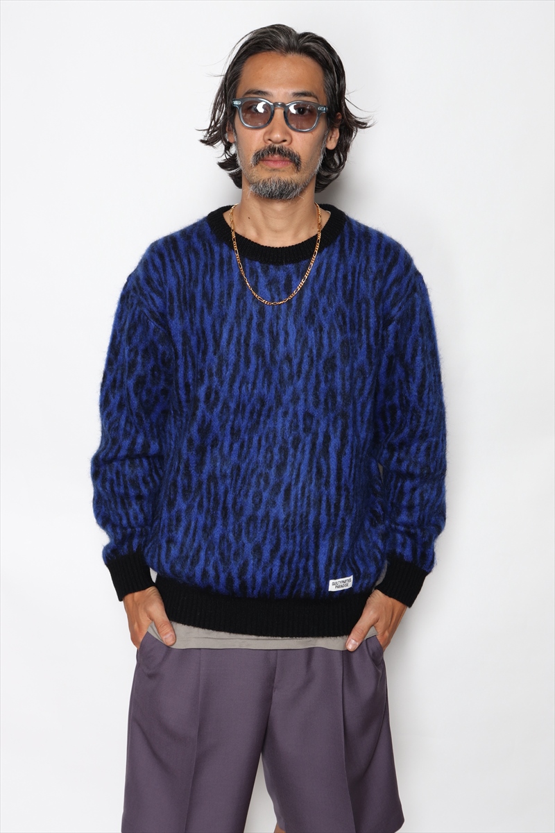 WACKO MARIA/LEOPARD MOHAIR KNIT SWEATER（ブルー）［レオパード