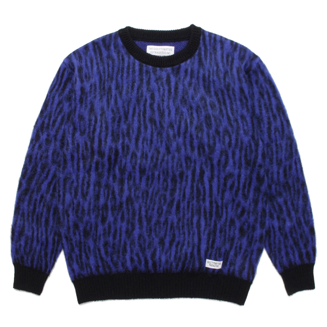 WACKO MARIA/LEOPARD MOHAIR KNIT SWEATER（ブルー）［レオパード