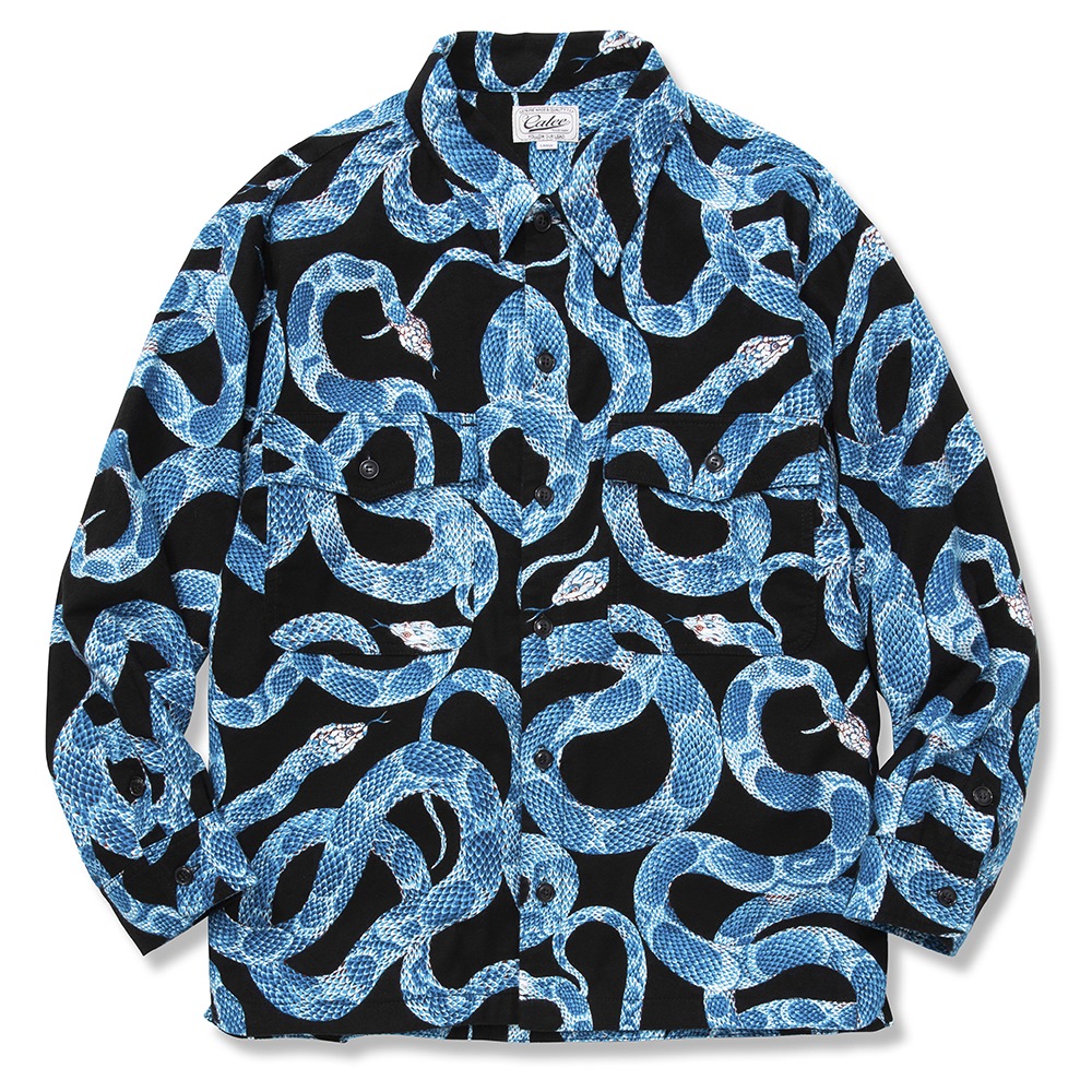 CALEE/Allover snake pattern over silhouette shirt jacket（ブラック 
