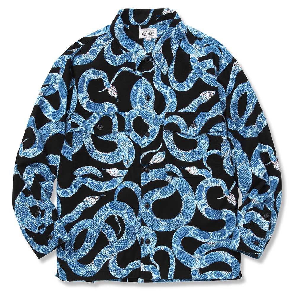 画像: CALEE/Allover snake pattern over silhouette shirt jacket（ブラック）［スネーク柄シャツJKT-22春夏］