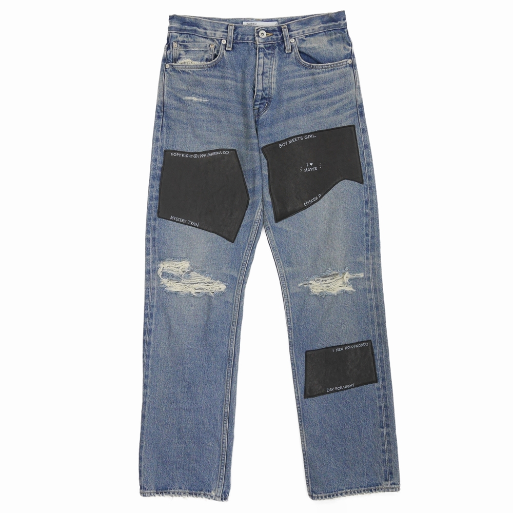 画像: DAIRIKU/Painted & Leather Patch "Slim" Denim Pants（インディゴ） 【30%OFF】 ［ペイント&レザーパッチスリムデニムパンツ-22春夏］