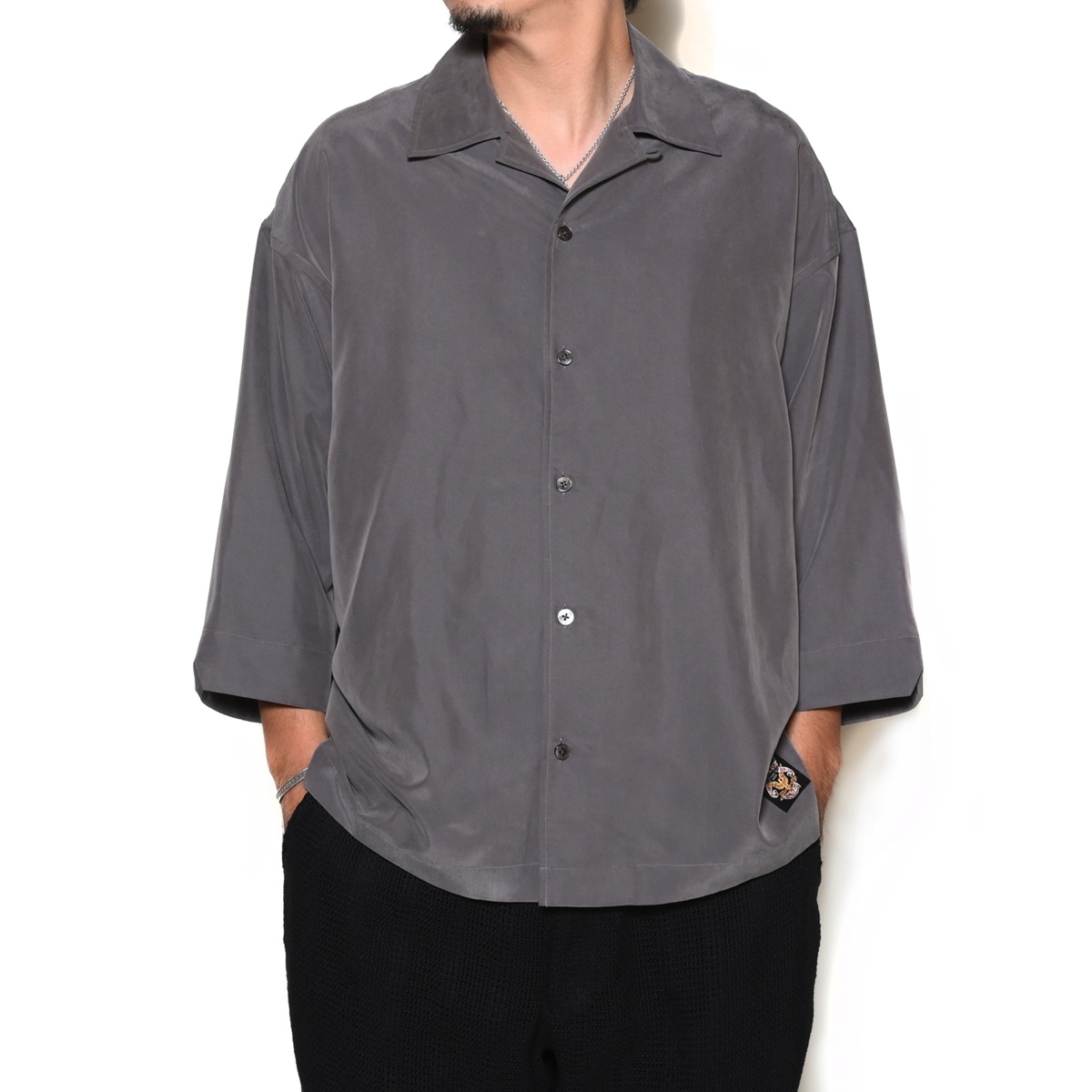 画像: CALEE/3/4 Sleeve R/P drop shoulder shirt（グレー）［ドロップショルダー7分袖シャツ-22春夏］