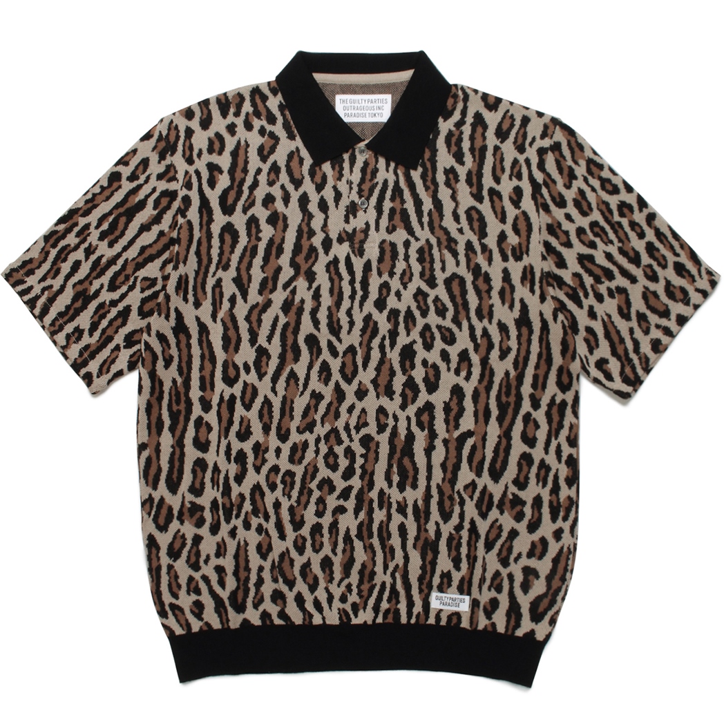 画像: WACKO MARIA/LEOPARD KNIT JAQUARD POLO SHIRT（ベージュ）［ジャガードニットポロシャツ-22春夏］