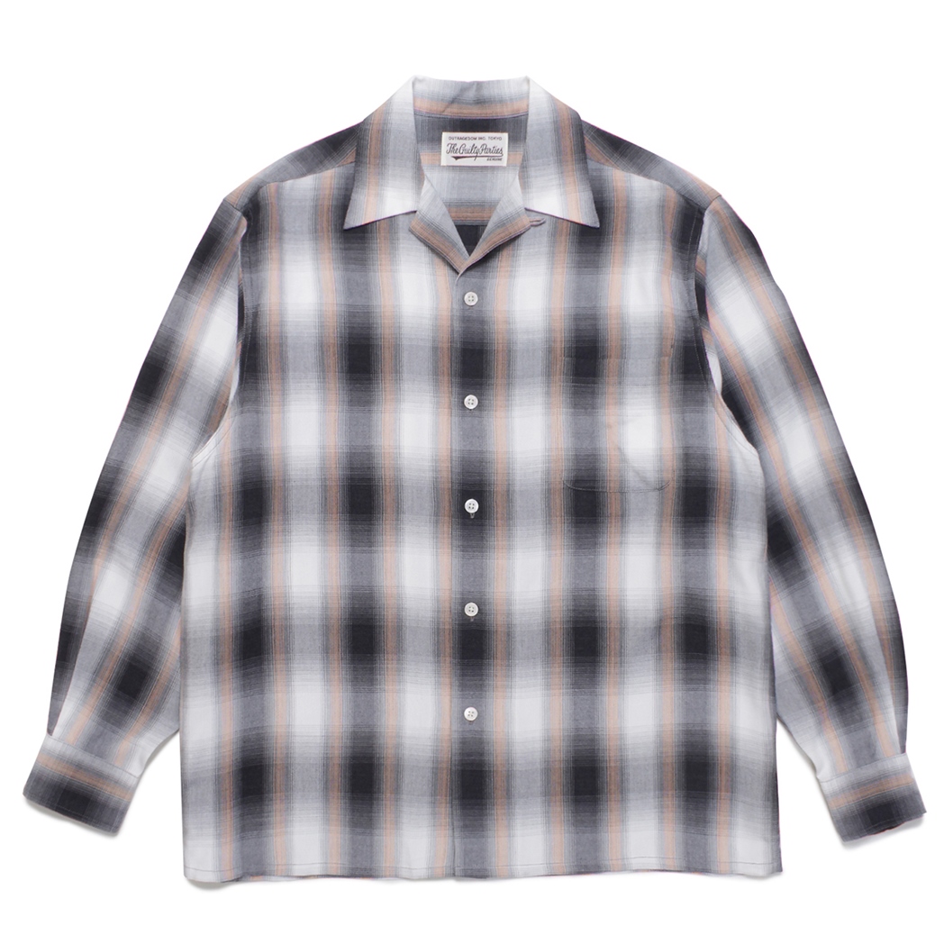 WACKO MARIA/OMBRE CHECK OPEN COLLAR SHIRT L/S（オレンジ