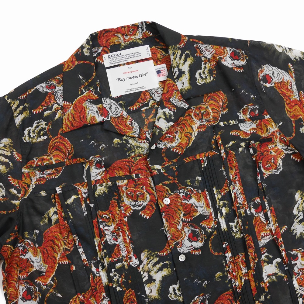 画像: DAIRIKU/"Tiger" Open Coller Shirt（ブラック） 【40%OFF】［タイガーオープンカラーシャツ-22春夏］