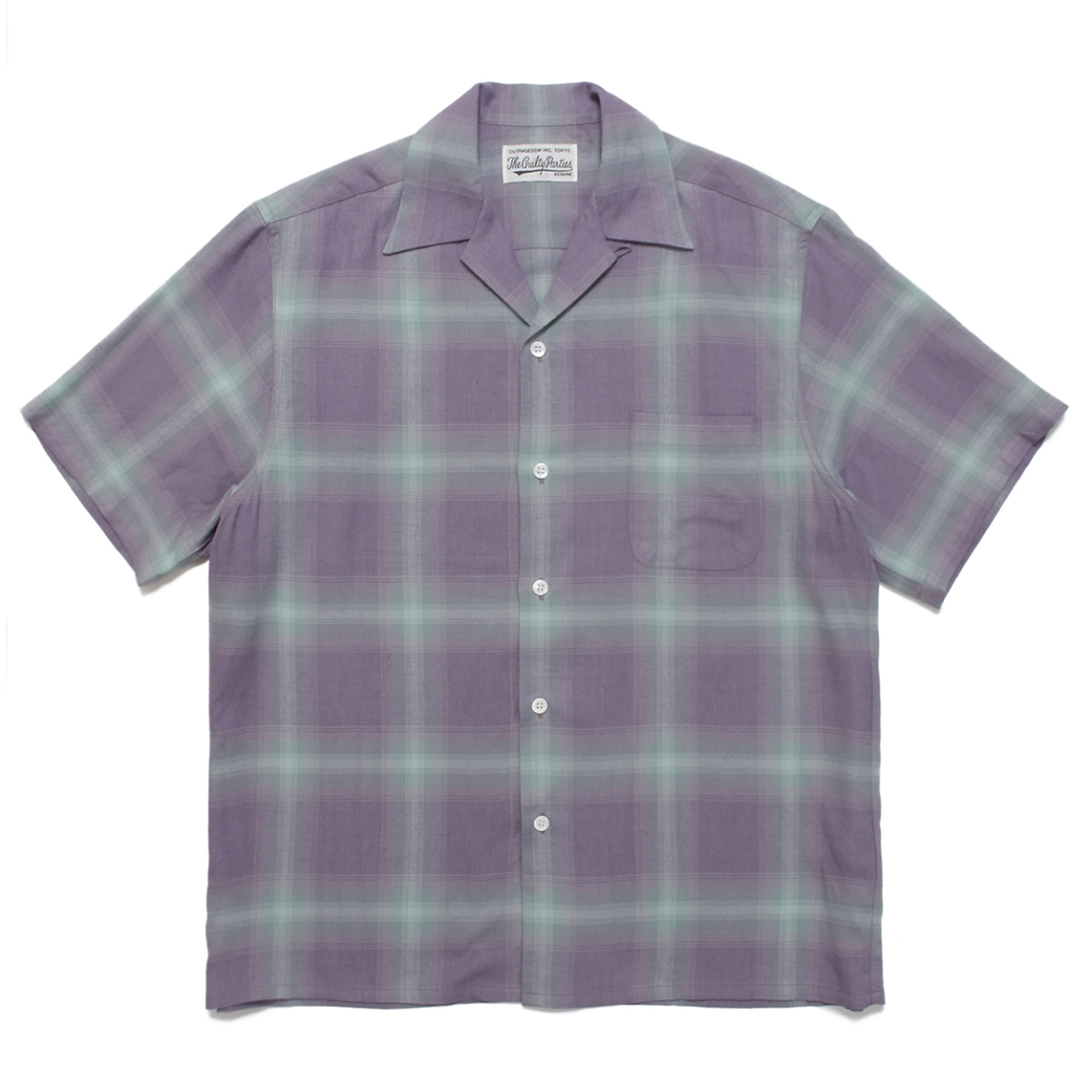 WACKO MARIA/OMBRE CHECK OPEN COLLAR SHIRT S/S（パープル ...